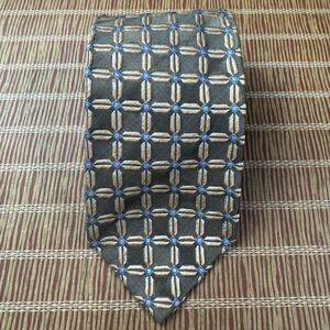 Ermenegildo Zegna Geometric 100% Silk Neck Tie Tan Blue  60 X 3.5 "